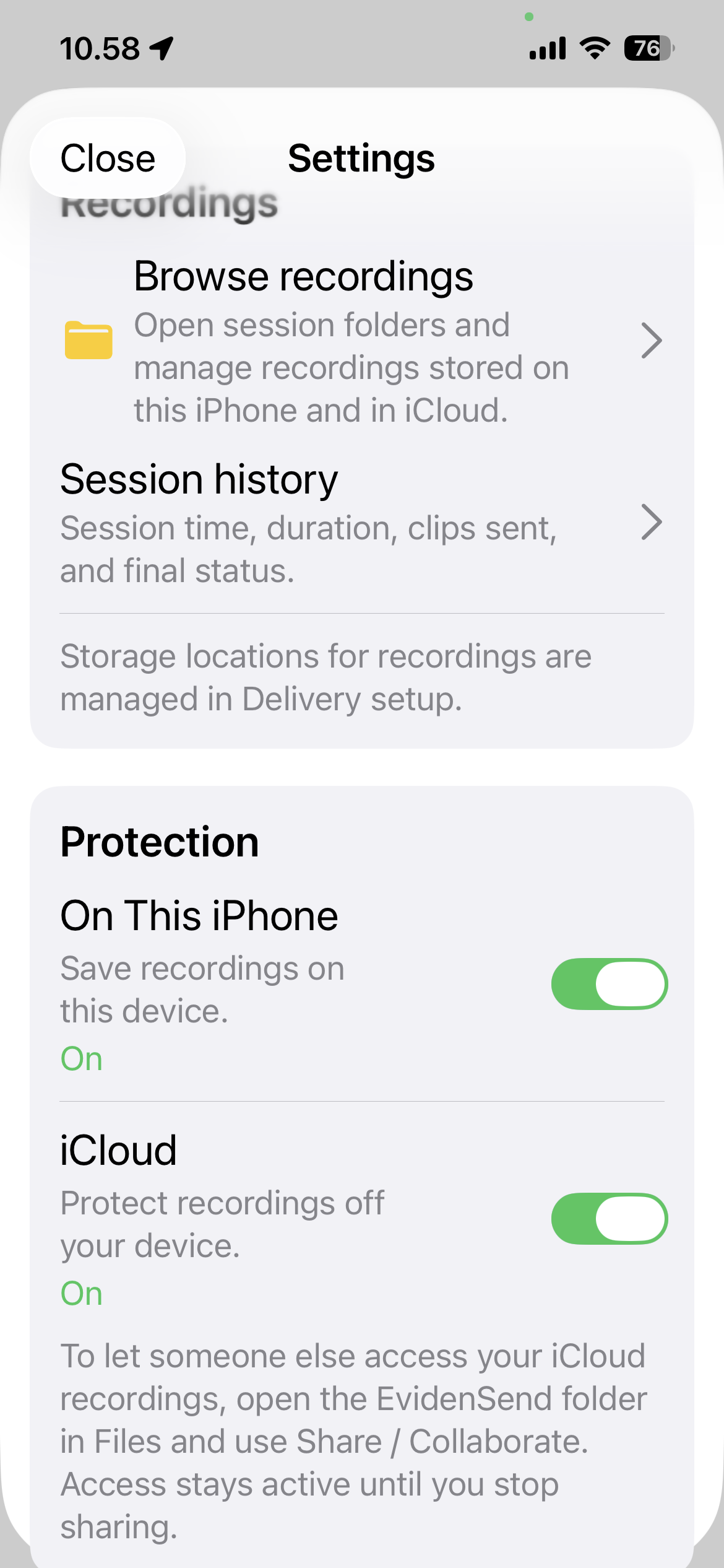 Protection settings screen preview with On This iPhone and iCloud
